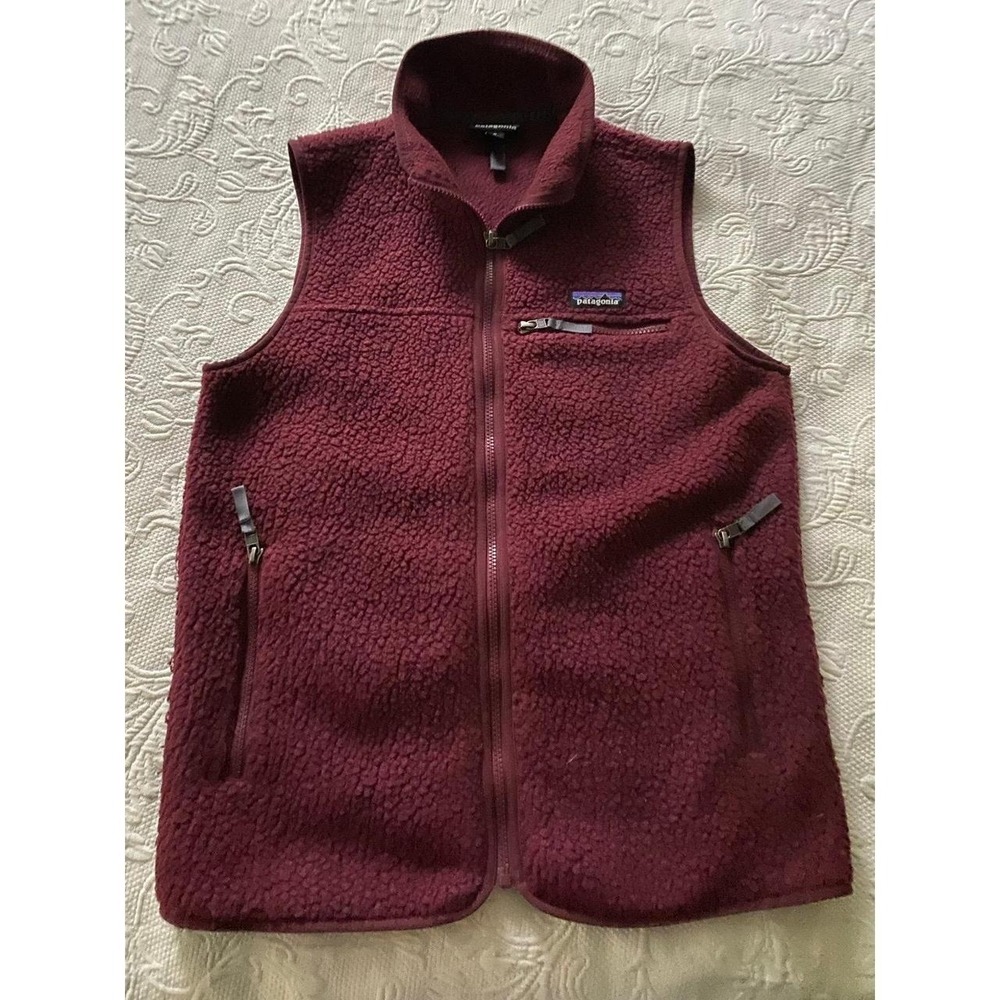 Patagonia Fleece Vest Burgundy Plum Women Medium Retro Pile Zip Up s65